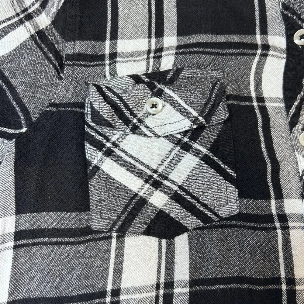 Justice Girls‎ Plaid Button Down Shirt Black White Flannel Long Sleeve Size 18